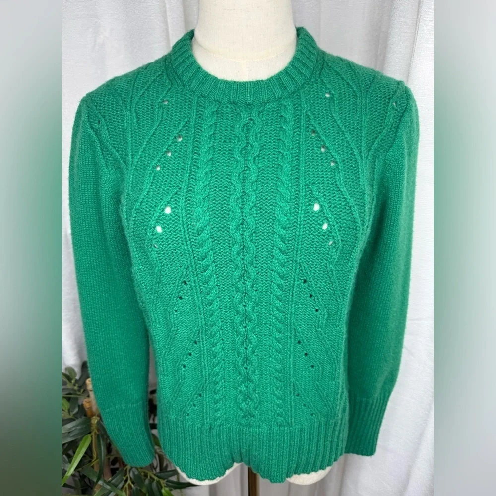 J. Crew Women’s Green Ribbed Crew Neck Cable Knit Sweater Sz Small - Picture 3 of 11